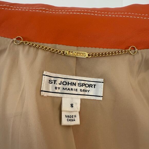 St. John Lamb Leather Jacket Full Zip Peachy Orange with Grommets Size Small - Picture 14 of 16